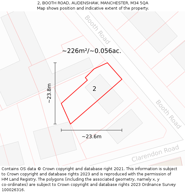 2, BOOTH ROAD, AUDENSHAW, MANCHESTER, M34 5QA: Plot and title map