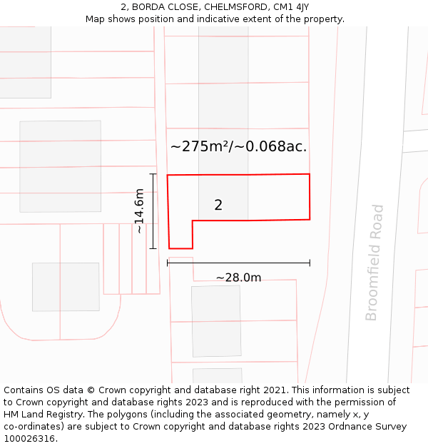 2, BORDA CLOSE, CHELMSFORD, CM1 4JY: Plot and title map