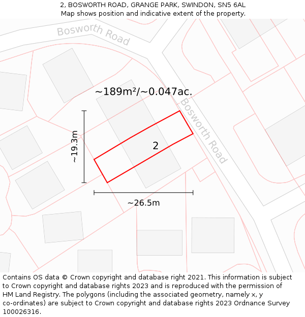 2, BOSWORTH ROAD, GRANGE PARK, SWINDON, SN5 6AL: Plot and title map