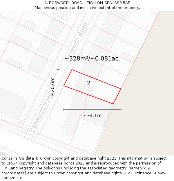 2, BOSWORTH ROAD, LEIGH-ON-SEA, SS9 5AB: Plot and title map