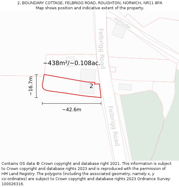 2, BOUNDARY COTTAGE, FELBRIGG ROAD, ROUGHTON, NORWICH, NR11 8PA: Plot and title map