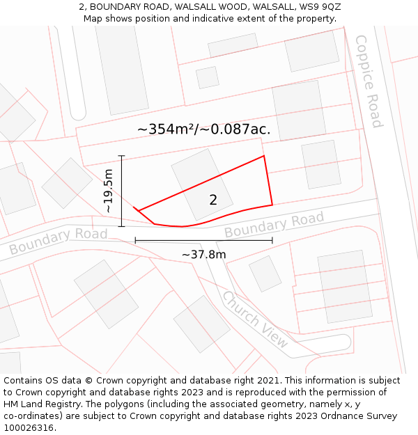 2, BOUNDARY ROAD, WALSALL WOOD, WALSALL, WS9 9QZ: Plot and title map