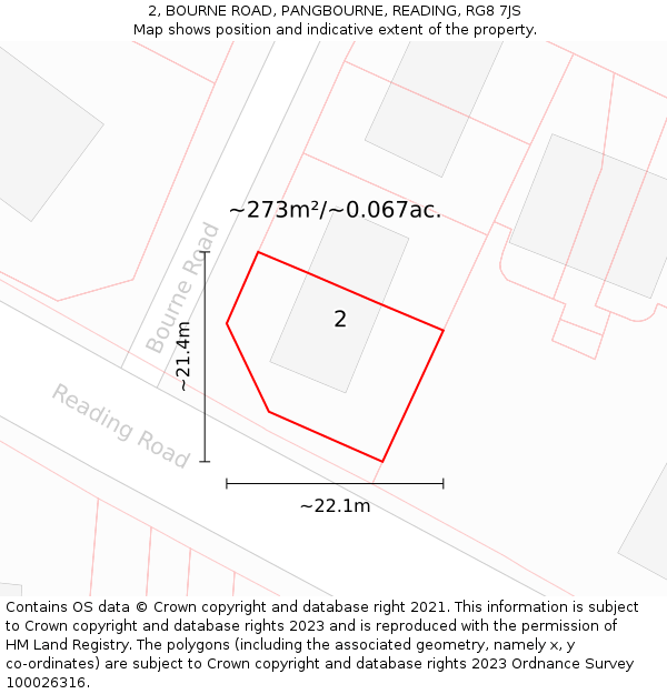 2, BOURNE ROAD, PANGBOURNE, READING, RG8 7JS: Plot and title map