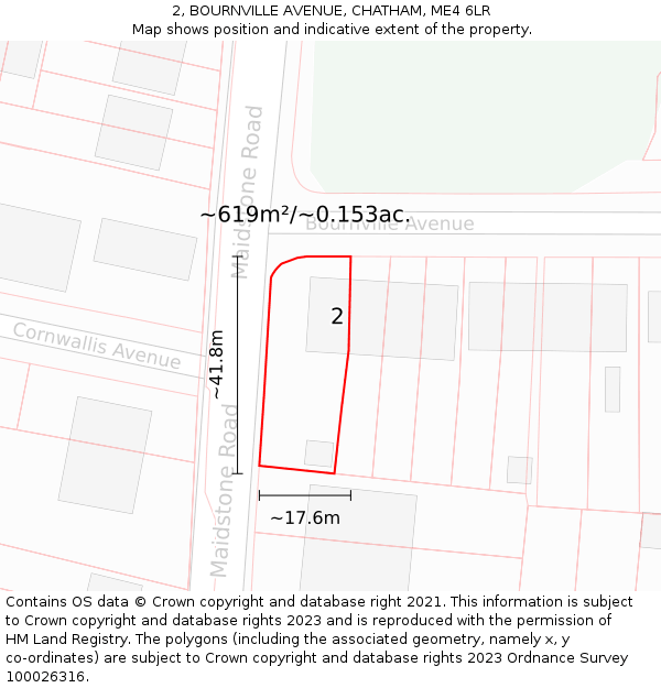 2, BOURNVILLE AVENUE, CHATHAM, ME4 6LR: Plot and title map