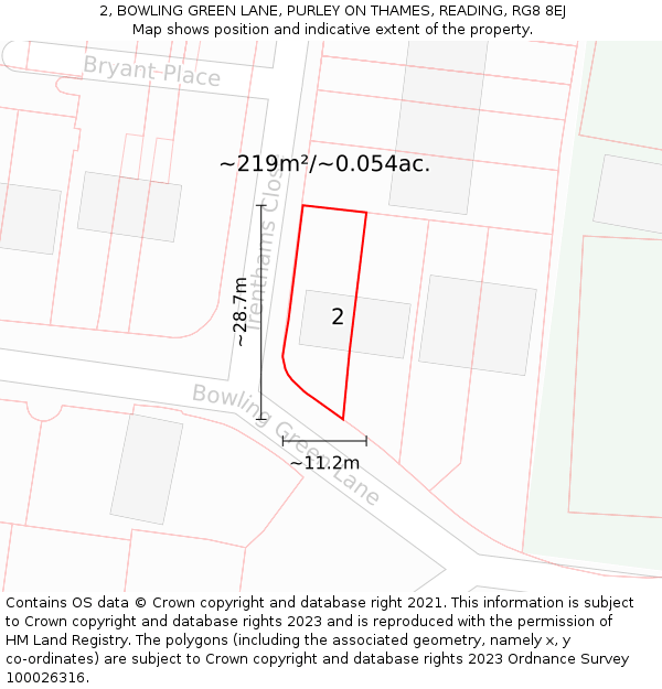 2, BOWLING GREEN LANE, PURLEY ON THAMES, READING, RG8 8EJ: Plot and title map