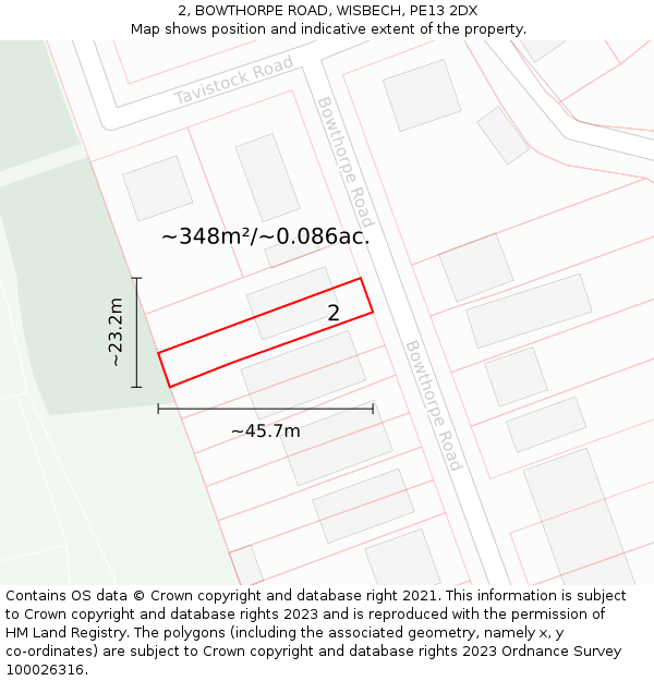 2, BOWTHORPE ROAD, WISBECH, PE13 2DX: Plot and title map