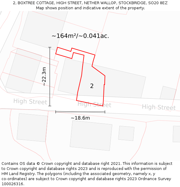 2, BOXTREE COTTAGE, HIGH STREET, NETHER WALLOP, STOCKBRIDGE, SO20 8EZ: Plot and title map