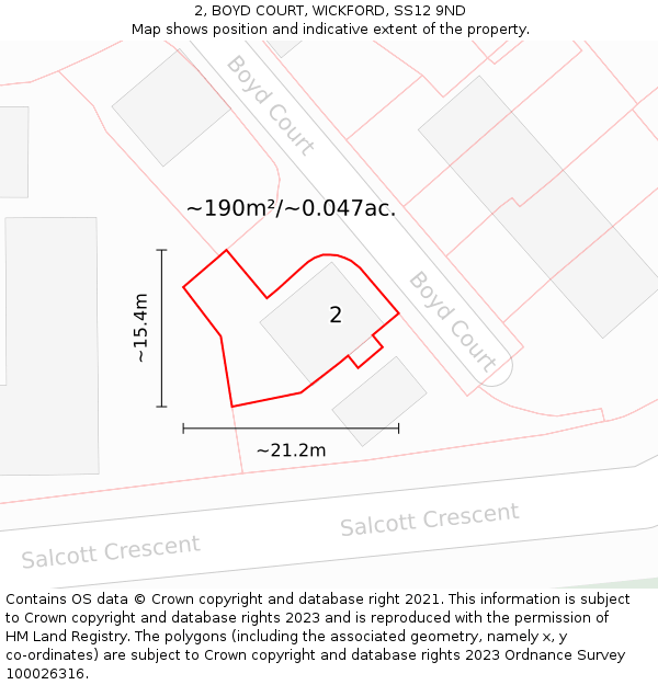 2, BOYD COURT, WICKFORD, SS12 9ND: Plot and title map