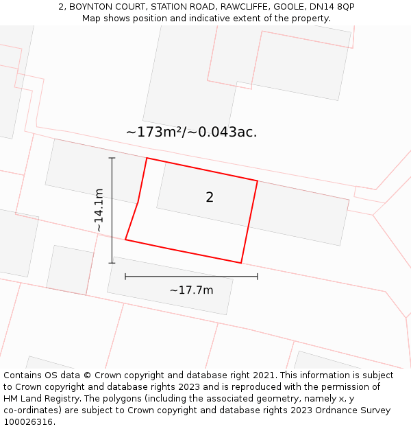 2, BOYNTON COURT, STATION ROAD, RAWCLIFFE, GOOLE, DN14 8QP: Plot and title map