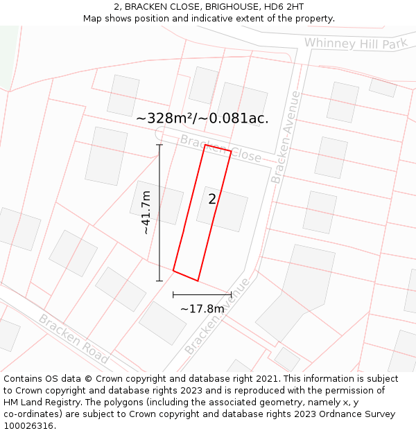 2, BRACKEN CLOSE, BRIGHOUSE, HD6 2HT: Plot and title map