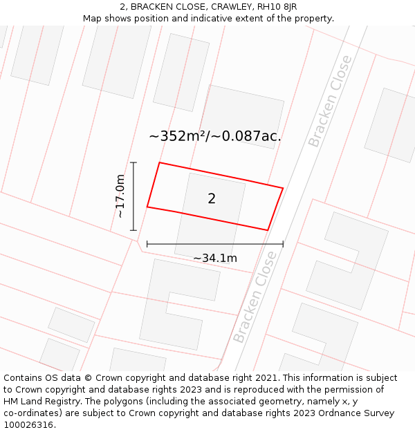 2, BRACKEN CLOSE, CRAWLEY, RH10 8JR: Plot and title map