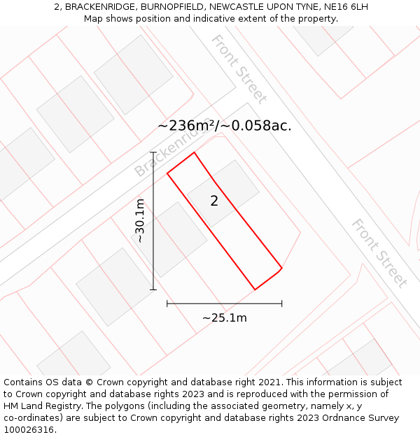 2, BRACKENRIDGE, BURNOPFIELD, NEWCASTLE UPON TYNE, NE16 6LH: Plot and title map