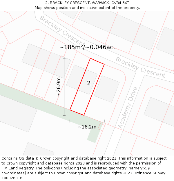 2, BRACKLEY CRESCENT, WARWICK, CV34 6XT: Plot and title map