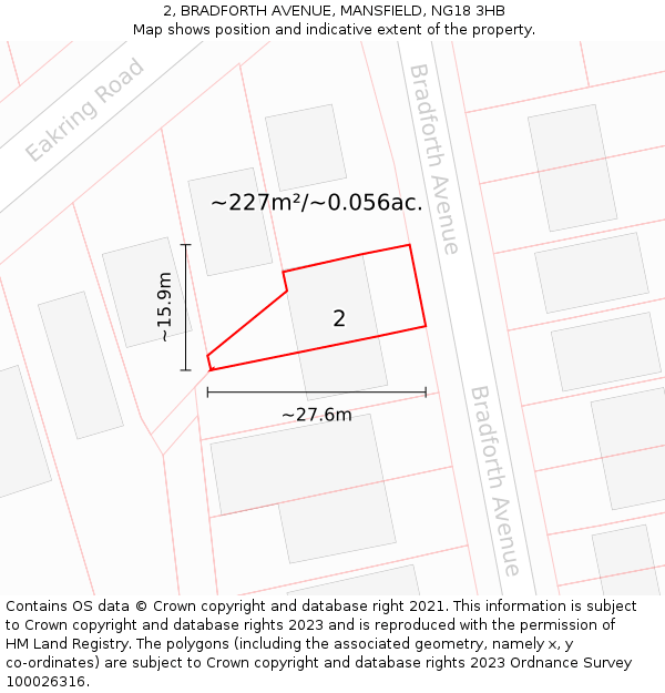 2, BRADFORTH AVENUE, MANSFIELD, NG18 3HB: Plot and title map