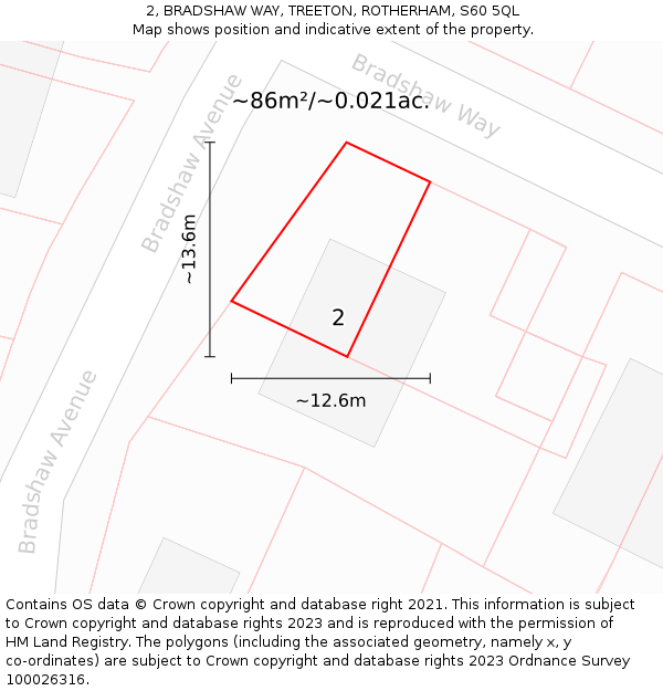 2, BRADSHAW WAY, TREETON, ROTHERHAM, S60 5QL: Plot and title map