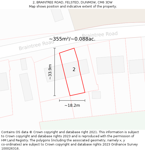 2, BRAINTREE ROAD, FELSTED, DUNMOW, CM6 3DW: Plot and title map