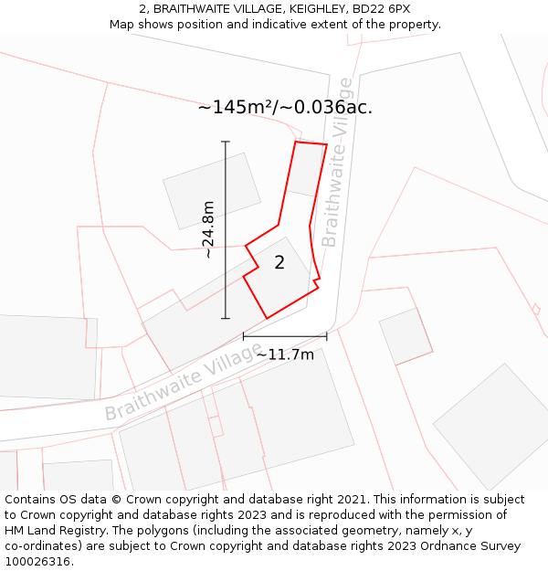 2, BRAITHWAITE VILLAGE, KEIGHLEY, BD22 6PX: Plot and title map