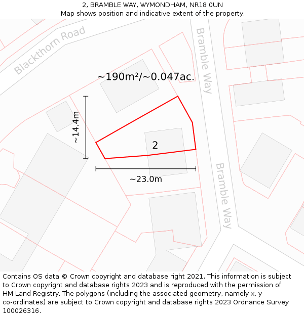 2, BRAMBLE WAY, WYMONDHAM, NR18 0UN: Plot and title map