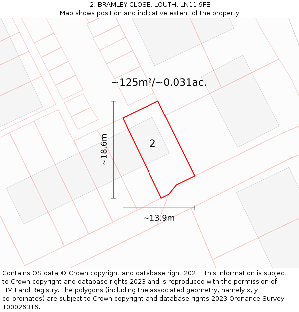 2, BRAMLEY CLOSE, LOUTH, LN11 9FE: Plot and title map