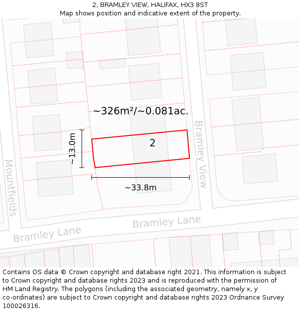 2, BRAMLEY VIEW, HALIFAX, HX3 8ST: Plot and title map