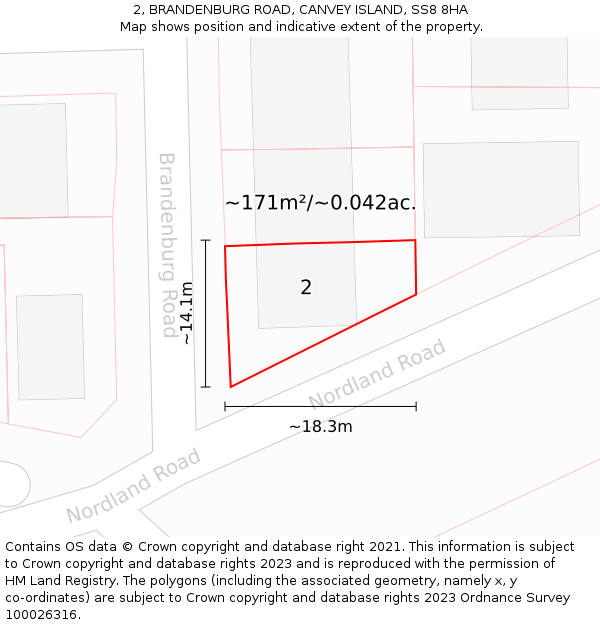 2, BRANDENBURG ROAD, CANVEY ISLAND, SS8 8HA: Plot and title map