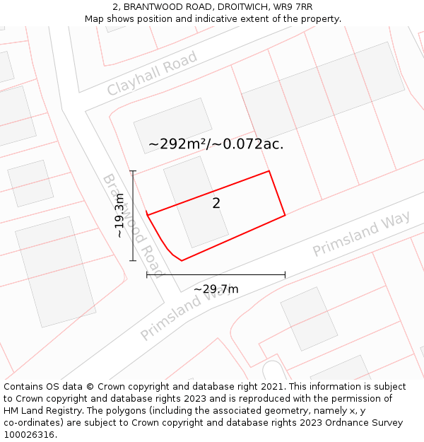 2, BRANTWOOD ROAD, DROITWICH, WR9 7RR: Plot and title map