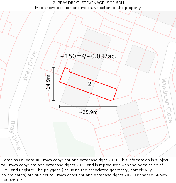 2, BRAY DRIVE, STEVENAGE, SG1 6DH: Plot and title map