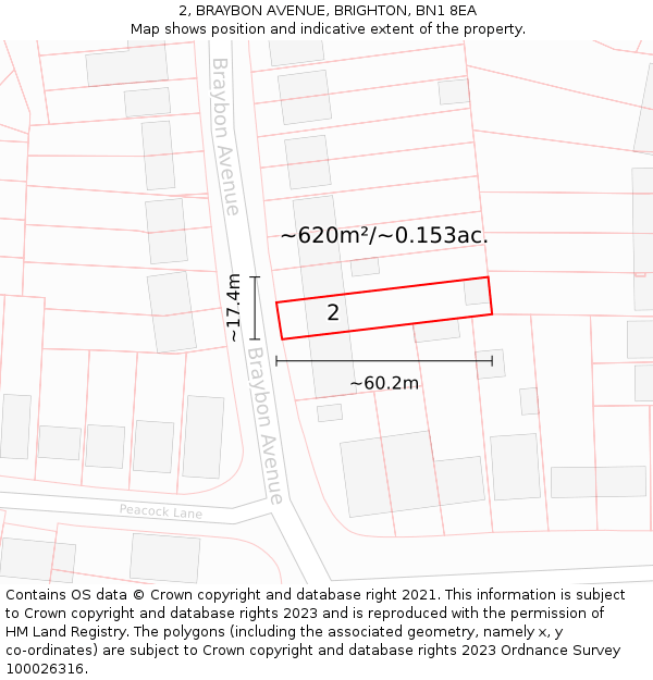 2, BRAYBON AVENUE, BRIGHTON, BN1 8EA: Plot and title map