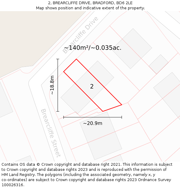 2, BREARCLIFFE DRIVE, BRADFORD, BD6 2LE: Plot and title map