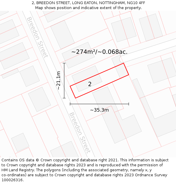 2, BREEDON STREET, LONG EATON, NOTTINGHAM, NG10 4FF: Plot and title map