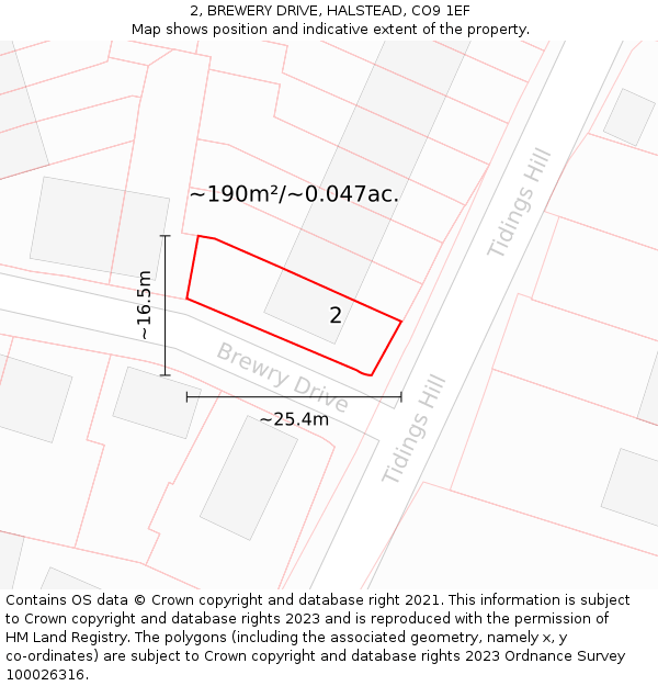 2, BREWERY DRIVE, HALSTEAD, CO9 1EF: Plot and title map