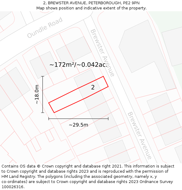 2, BREWSTER AVENUE, PETERBOROUGH, PE2 9PN: Plot and title map