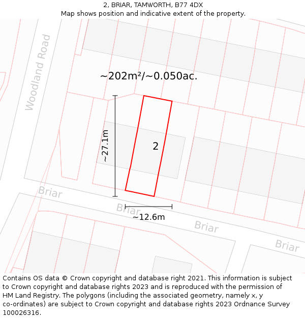 2, BRIAR, TAMWORTH, B77 4DX: Plot and title map