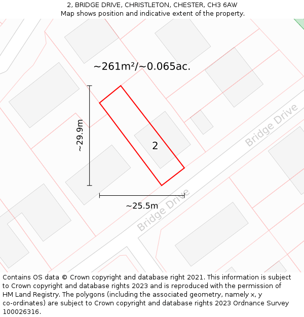 2, BRIDGE DRIVE, CHRISTLETON, CHESTER, CH3 6AW: Plot and title map