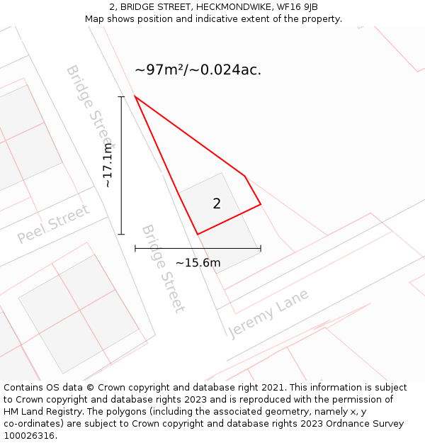 2, BRIDGE STREET, HECKMONDWIKE, WF16 9JB: Plot and title map