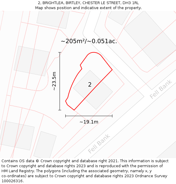 2, BRIGHTLEA, BIRTLEY, CHESTER LE STREET, DH3 1RL: Plot and title map