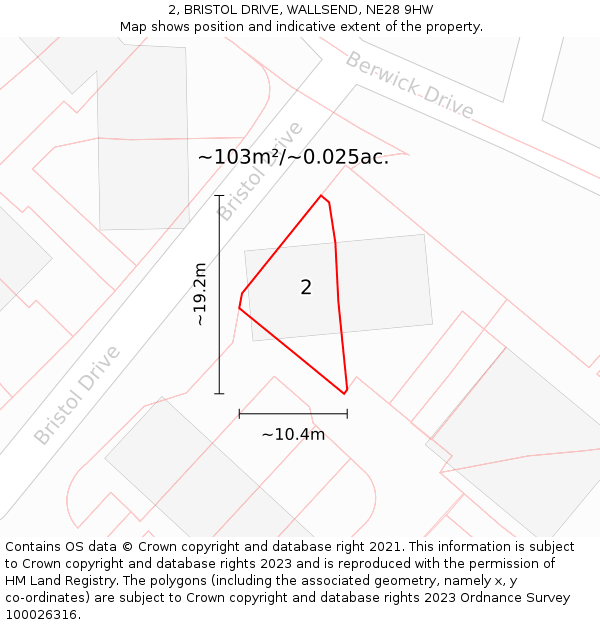 2, BRISTOL DRIVE, WALLSEND, NE28 9HW: Plot and title map