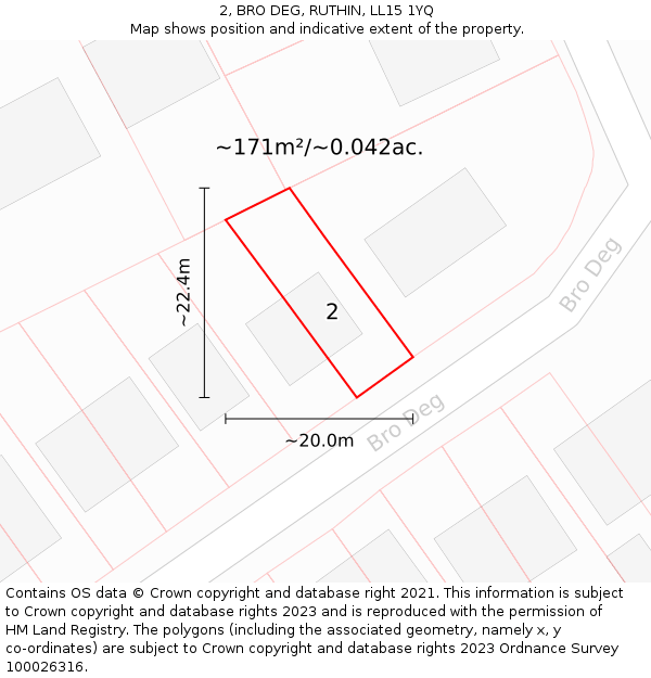 2, BRO DEG, RUTHIN, LL15 1YQ: Plot and title map