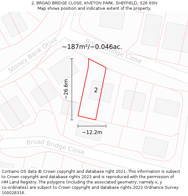 2, BROAD BRIDGE CLOSE, KIVETON PARK, SHEFFIELD, S26 6SN: Plot and title map