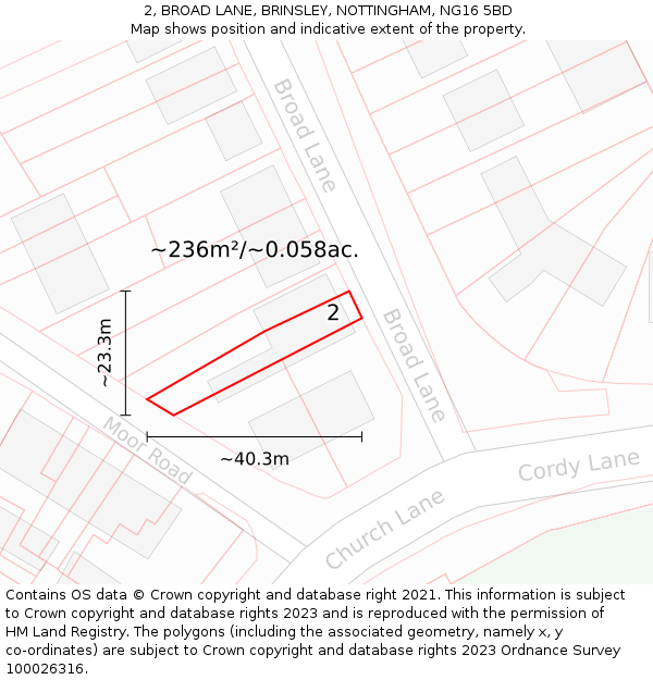 2, BROAD LANE, BRINSLEY, NOTTINGHAM, NG16 5BD: Plot and title map