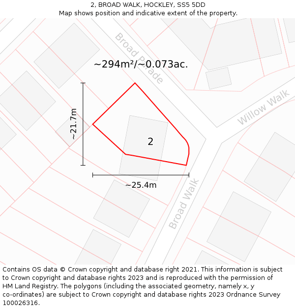 2, BROAD WALK, HOCKLEY, SS5 5DD: Plot and title map