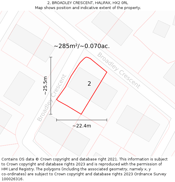 2, BROADLEY CRESCENT, HALIFAX, HX2 0RL: Plot and title map