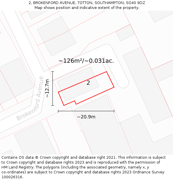 2, BROKENFORD AVENUE, TOTTON, SOUTHAMPTON, SO40 9DZ: Plot and title map