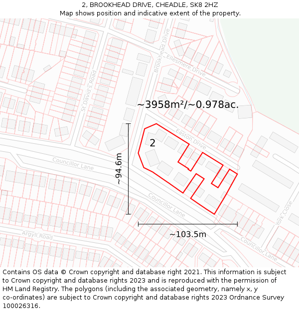 2, BROOKHEAD DRIVE, CHEADLE, SK8 2HZ: Plot and title map