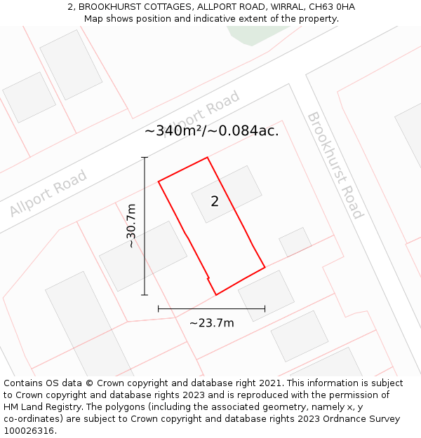 2, BROOKHURST COTTAGES, ALLPORT ROAD, WIRRAL, CH63 0HA: Plot and title map