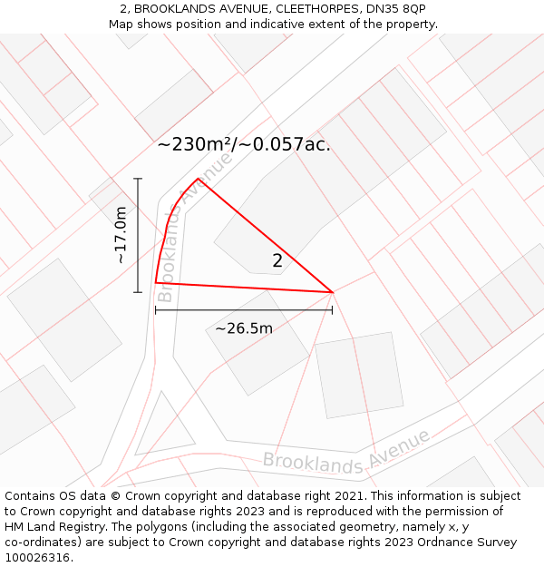 2, BROOKLANDS AVENUE, CLEETHORPES, DN35 8QP: Plot and title map