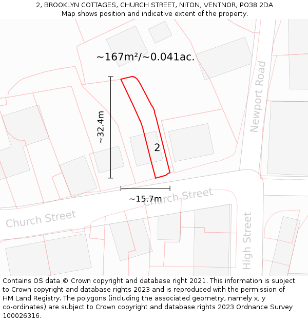 2, BROOKLYN COTTAGES, CHURCH STREET, NITON, VENTNOR, PO38 2DA: Plot and title map