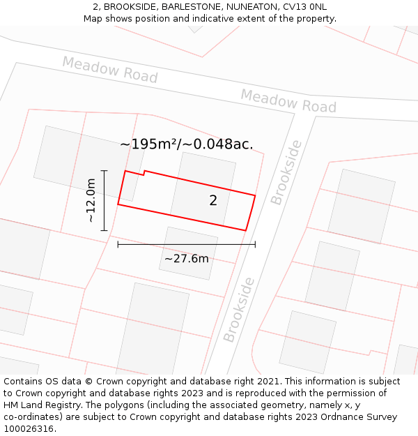 2, BROOKSIDE, BARLESTONE, NUNEATON, CV13 0NL: Plot and title map