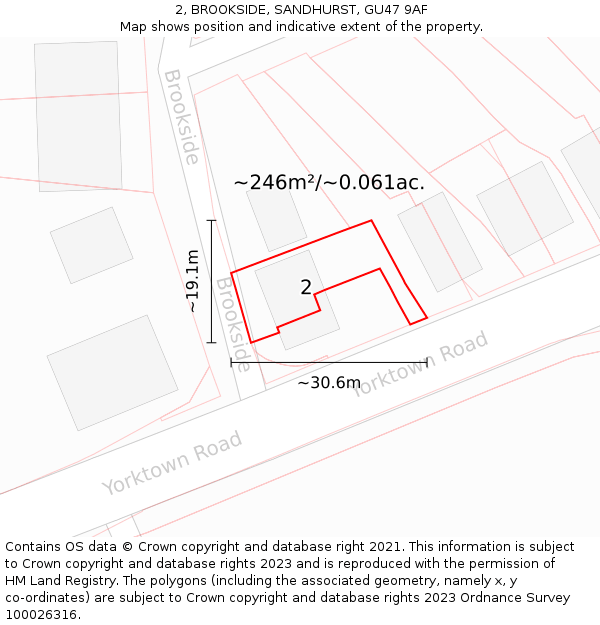 2, BROOKSIDE, SANDHURST, GU47 9AF: Plot and title map