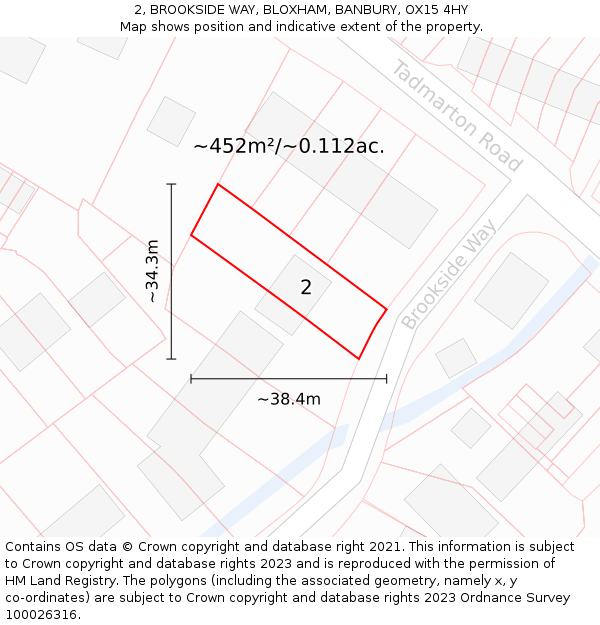 2, BROOKSIDE WAY, BLOXHAM, BANBURY, OX15 4HY: Plot and title map